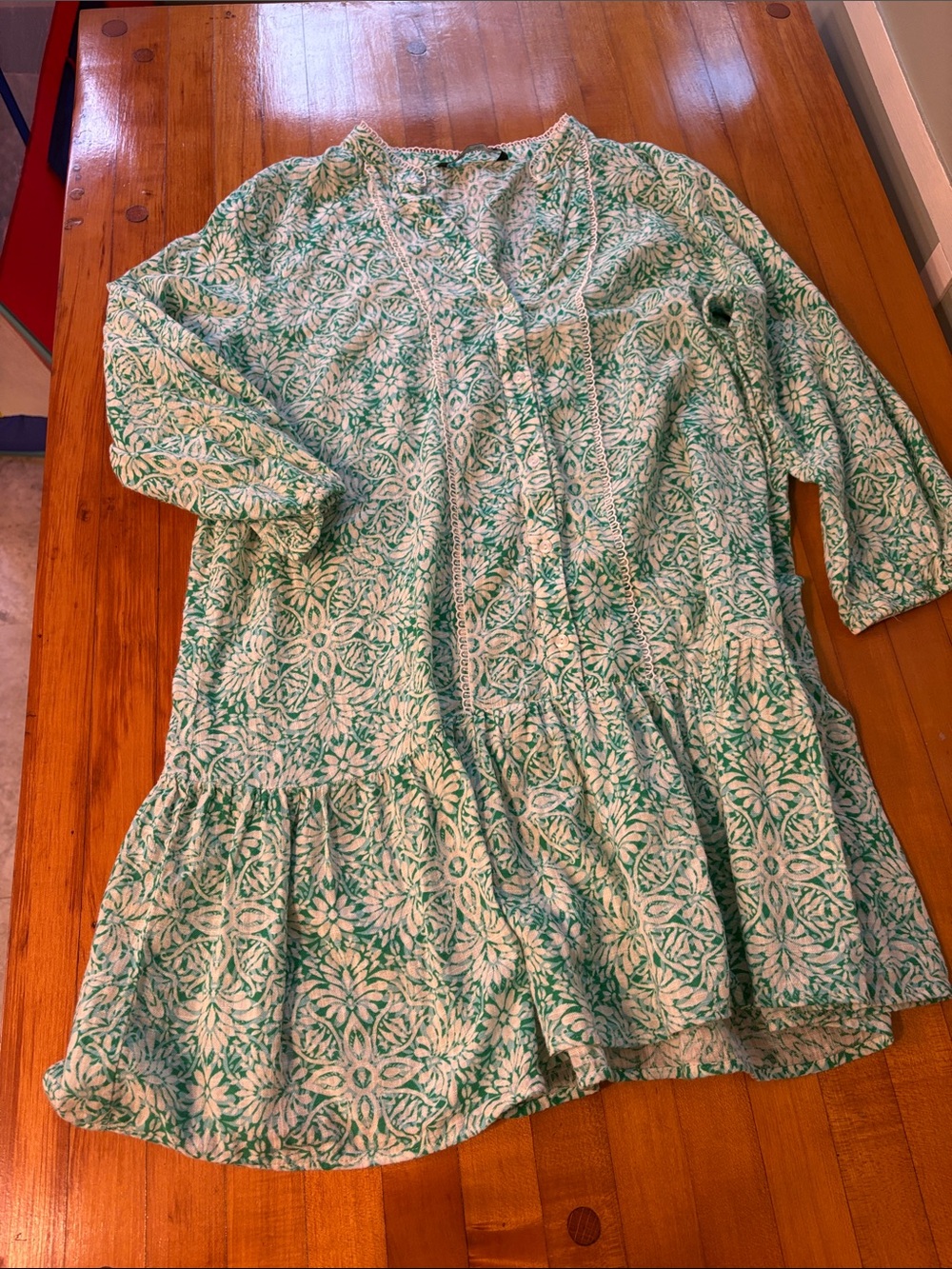Zara Green and White Floral Tiered Tunic